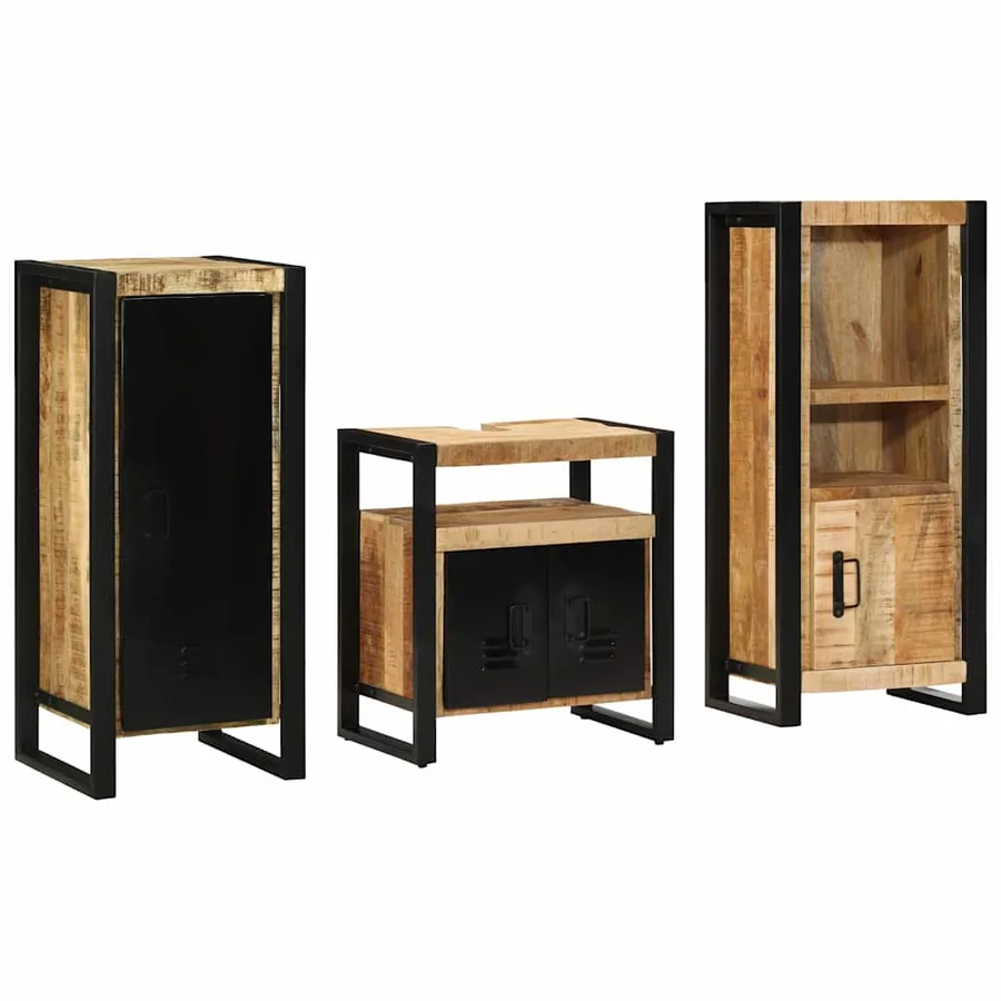 Ensemble de mobilier de salle de bain 3 pcs Marron et Noir - 2