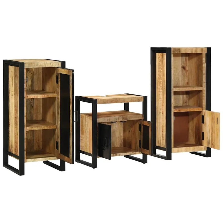 Ensemble de mobilier de salle de bain 3 pcs Marron et Noir - 3