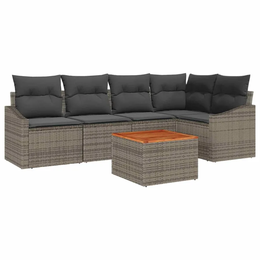 Ensemble de canapé de jardin avec coussin 6 pcs Gris polyrotin - 2