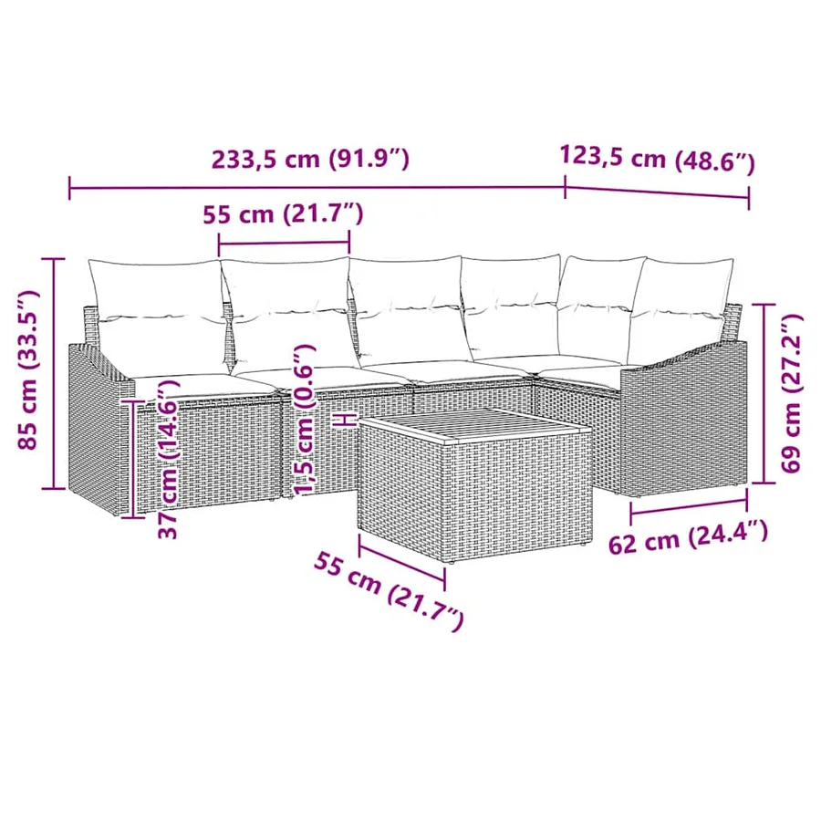 Ensemble de canapé de jardin avec coussin 6 pcs Gris polyrotin - 9