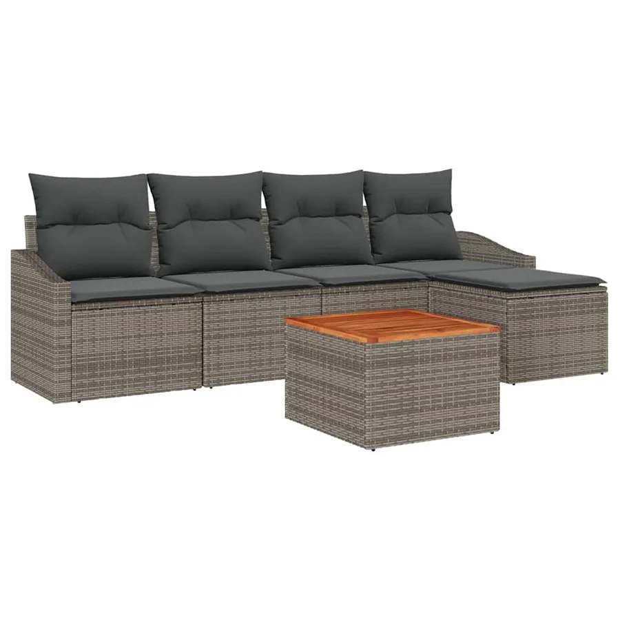 Ensemble de canapé de jardin avec coussin 6 pcs Gris polyrotin - 2
