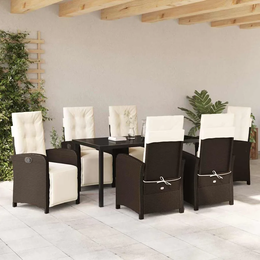 Ensemble de salle à manger pour jardin 7 pcs Marron polyrotin - 4