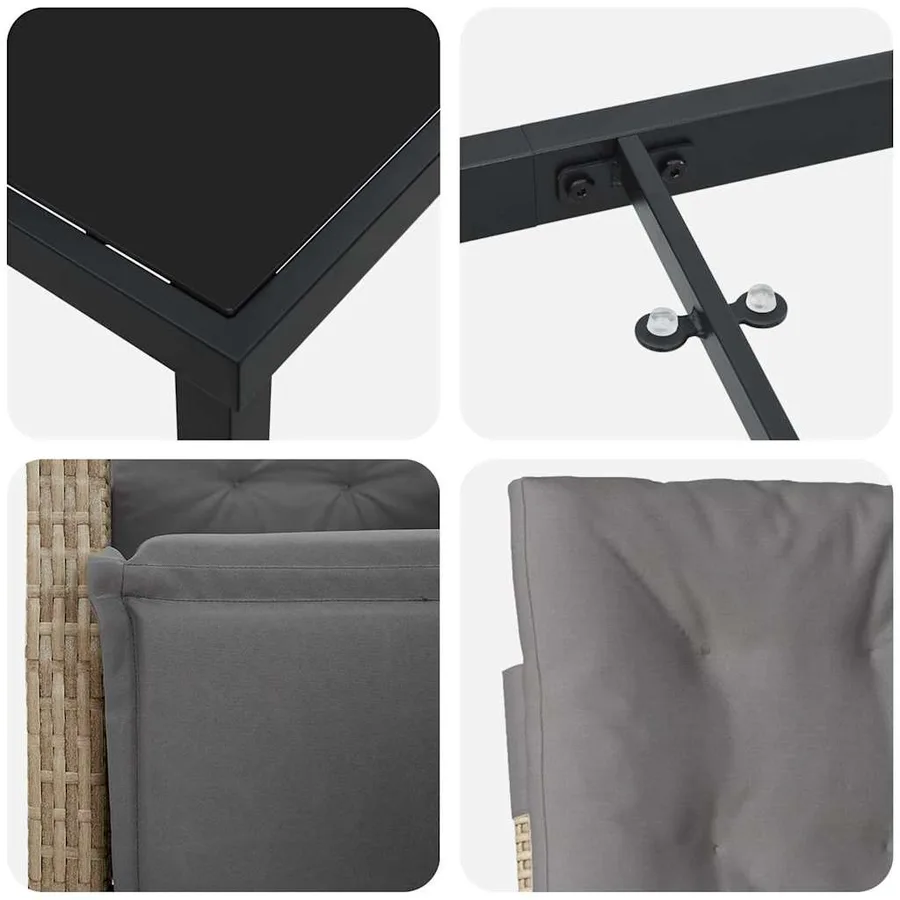 Ensemble de salle à manger pour jardin 7 pcs Beige polyrotin - 9