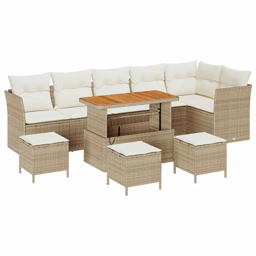 Ensemble de canapé de jardin avec coussin 10 pcs beige et crème - 2