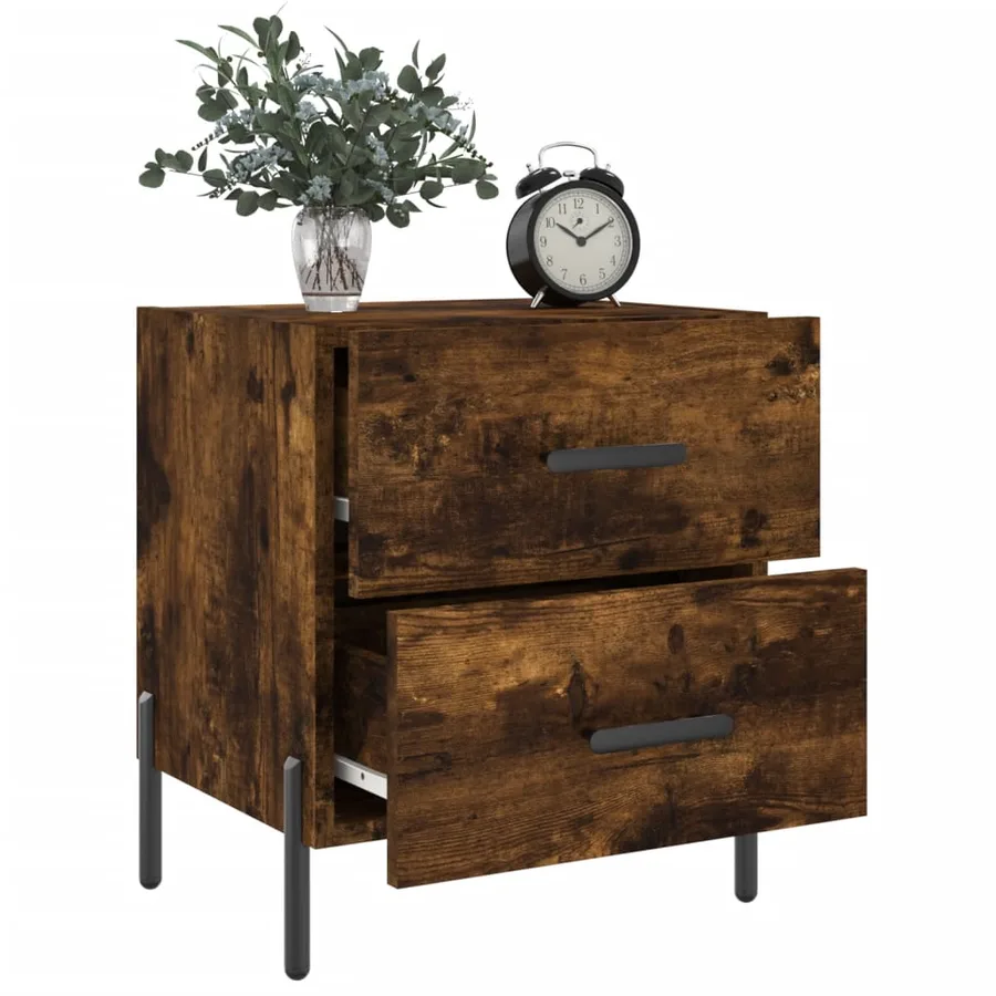 Table de chevet chêne fumé 40x35x47,5 cm bois d’ingénierie - 4