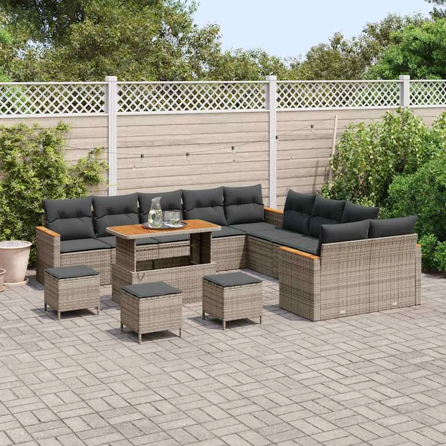 Ensemble de canapé de jardin avec coussin 18 pcs Gris polyrotin - 3