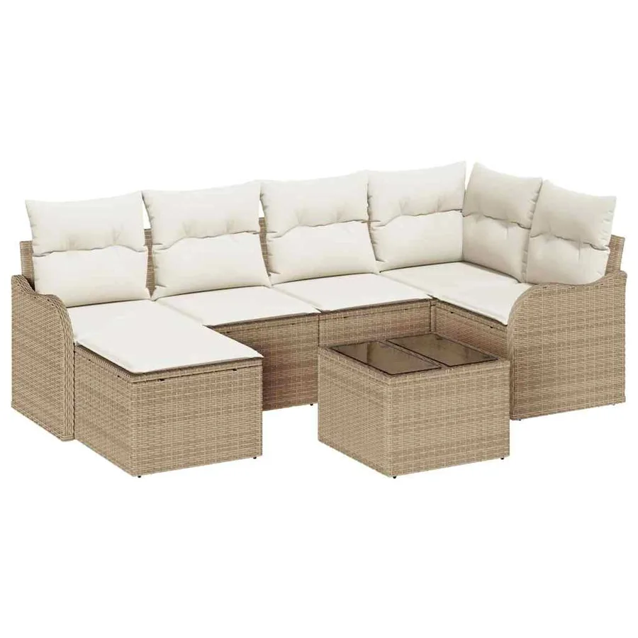 Ensemble de canapé de jardin 7 pcs Beige et blanc Poly rotin - 2