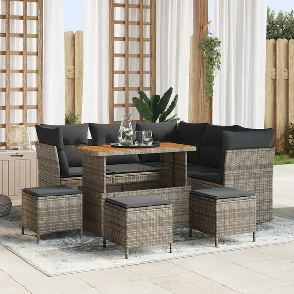 Ensemble de canapé de jardin 9 pcs Gris polyrotin