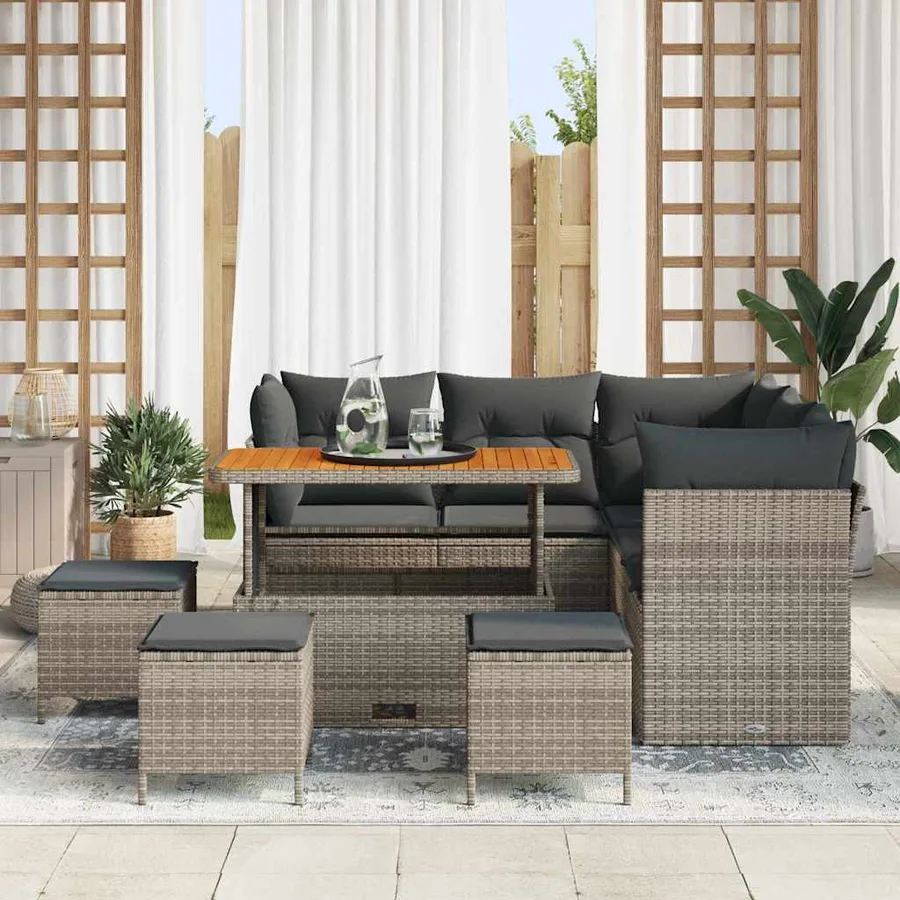 Ensemble de canapé de jardin 9 pcs Gris polyrotin - 3