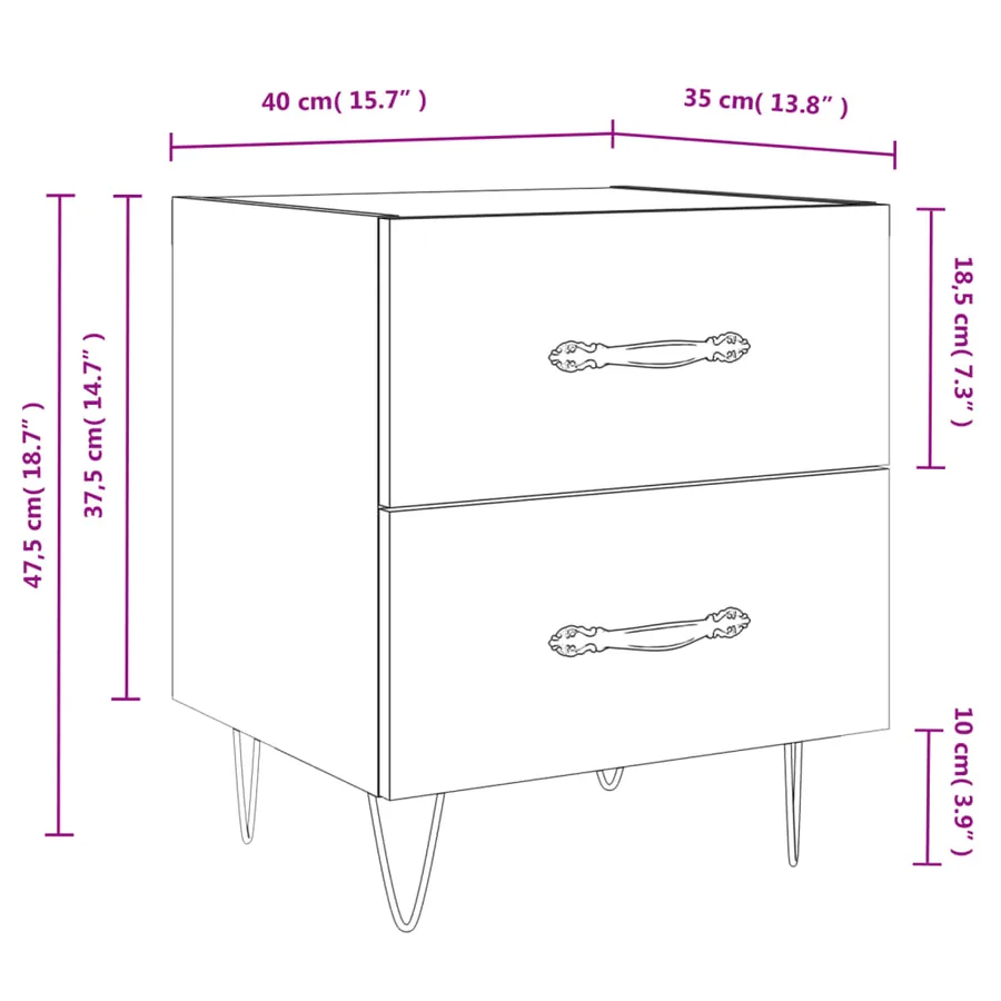 Tables de chevet 2pcs chêne fumé 40x35x47,5cm bois d’ingénierie - 13