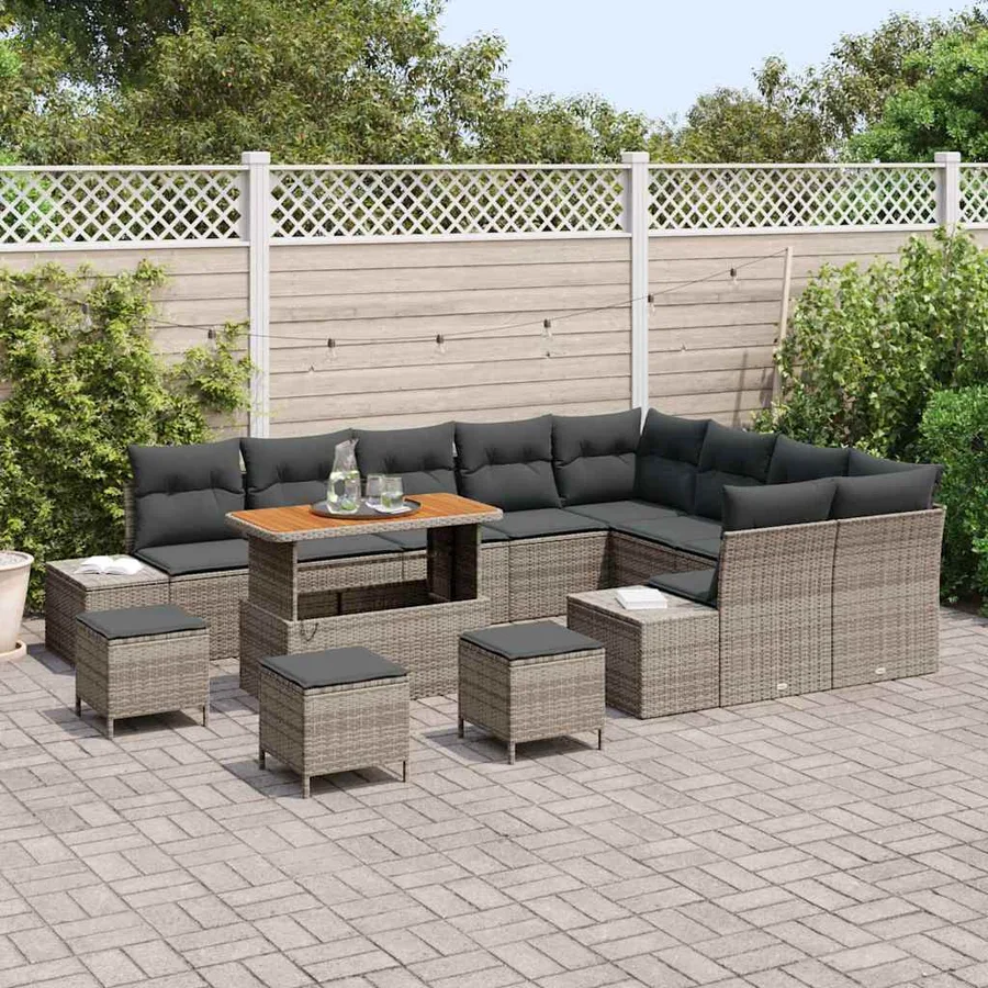 Ensemble de canapé de jardin avec coussin 13 pcs Gris polyrotin - 3