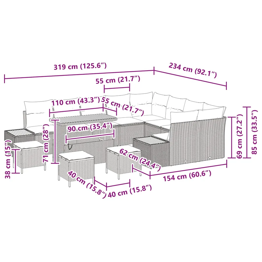 Ensemble de canapé de jardin 13 pcs Beige et Gris clair - 14