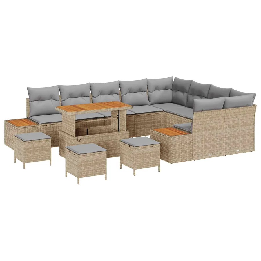Ensemble de canapé de jardin 13 pcs Beige et Gris clair - 2