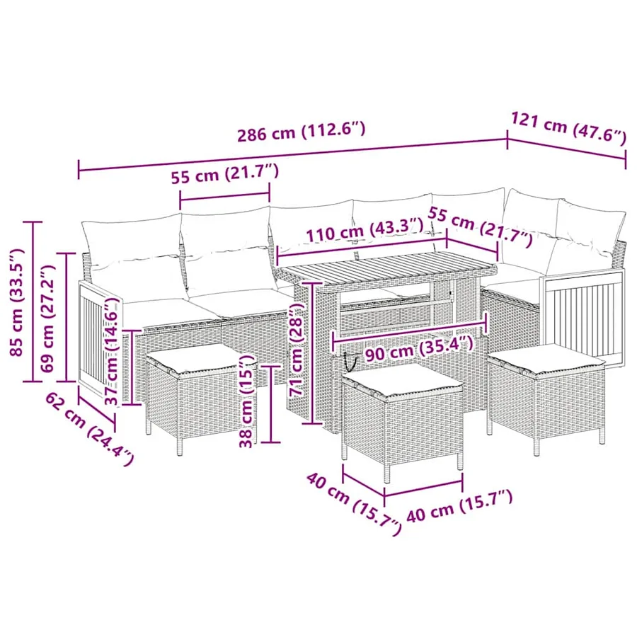 Ensemble de canapé de jardin avec coussin 12 pcs Gris polyrotin - 14