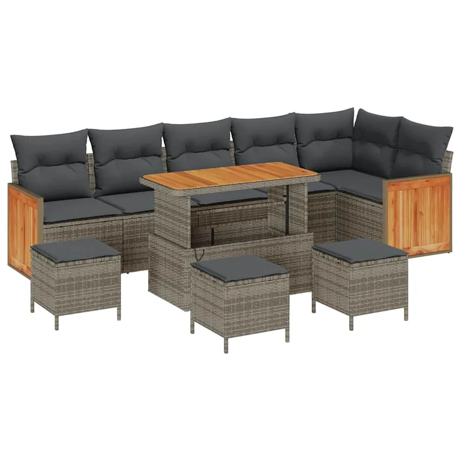 Ensemble de canapé de jardin avec coussin 12 pcs Gris polyrotin - 2