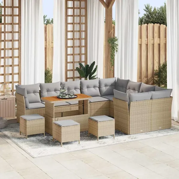 Ensemble de canapé de jardin 13 pcs beige et gris clair