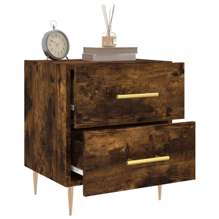 Table de chevet chêne fumé 40x35x47,5 cm bois d’ingénierie - 4
