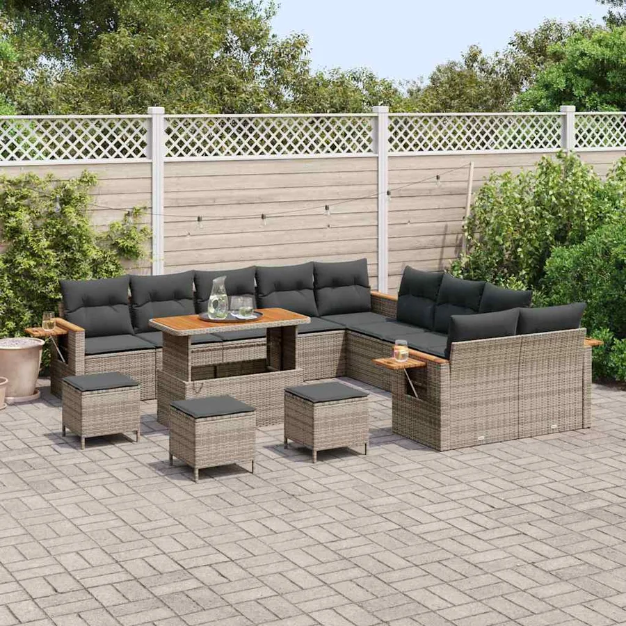 Ensemble de canapé de jardin avec coussin 18 pcs Gris polyrotin - 3