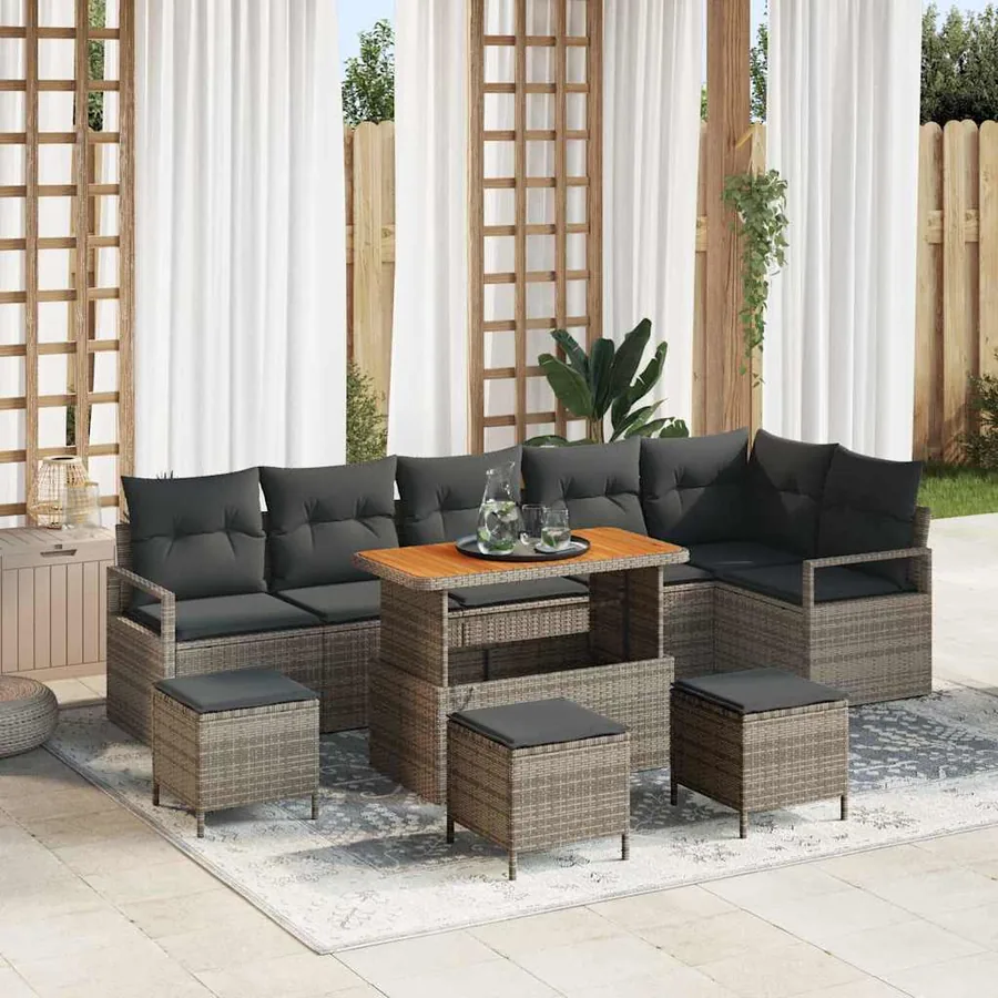 Ensemble de canapé de jardin avec coussin 10 pcs Gris