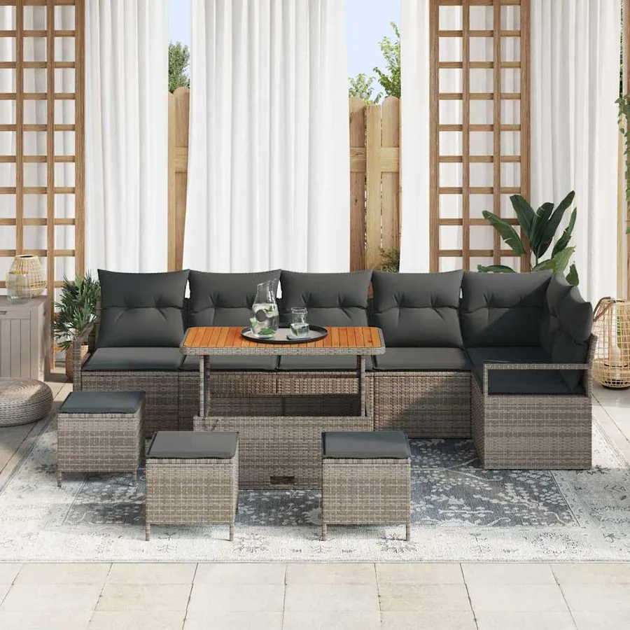 Ensemble de canapé de jardin avec coussin 10 pcs Gris - 3