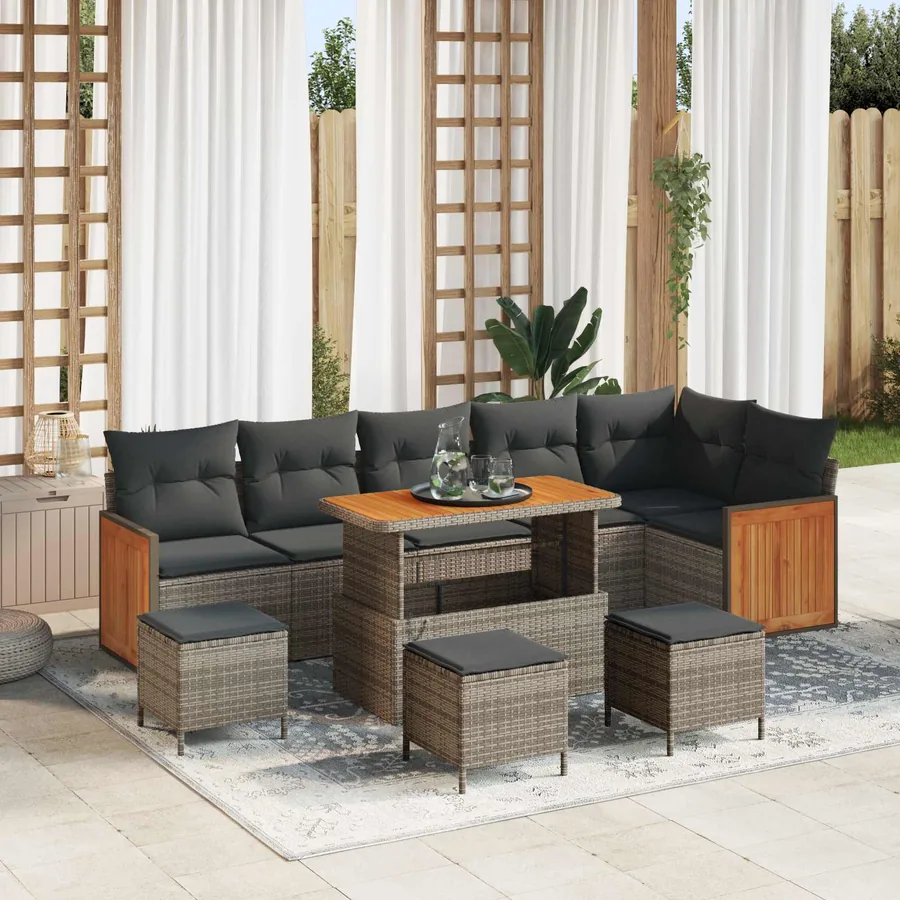 Ensemble de canapé de jardin avec coussin 10 pcs Gris