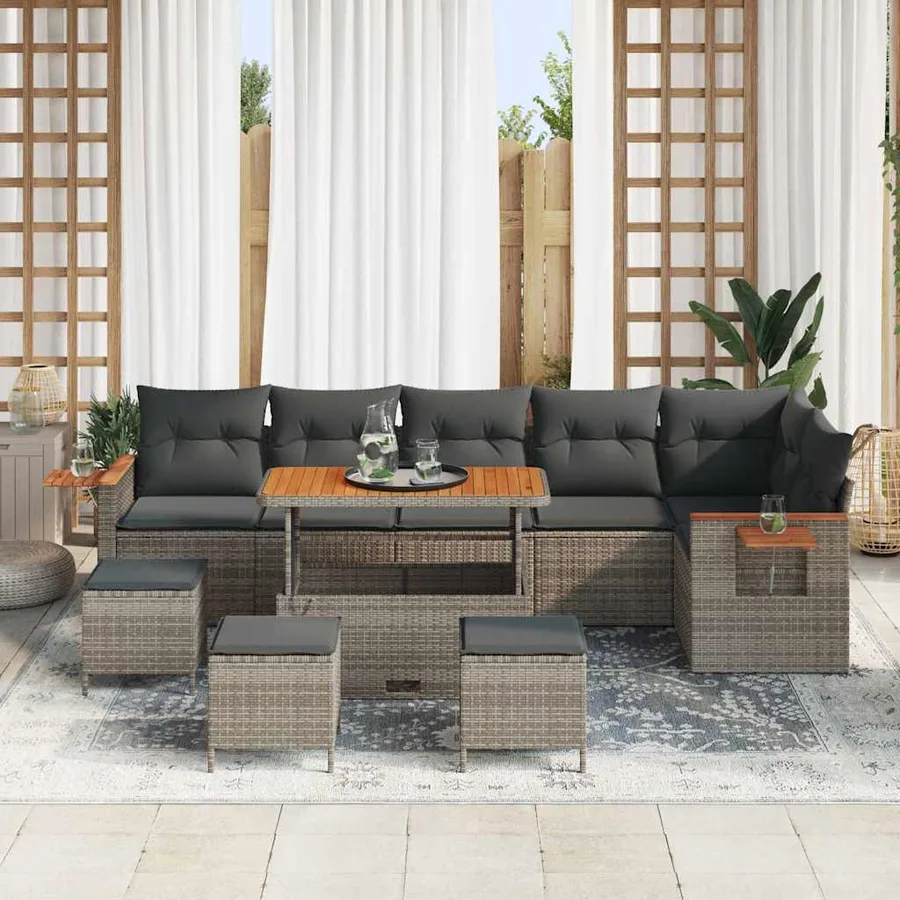 Ensemble de canapé de jardin avec coussin 12 pcs Gris polyrotin - 3