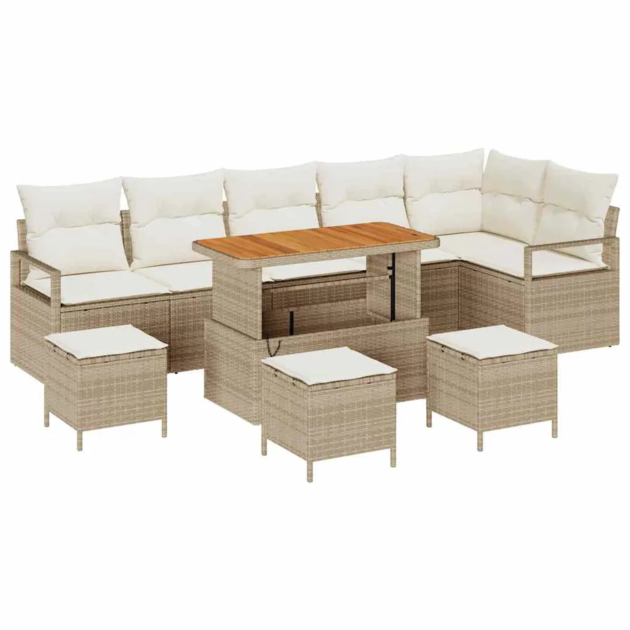 Ensemble de canapé de jardin avec coussin 10 pcs Beige et crème - 2