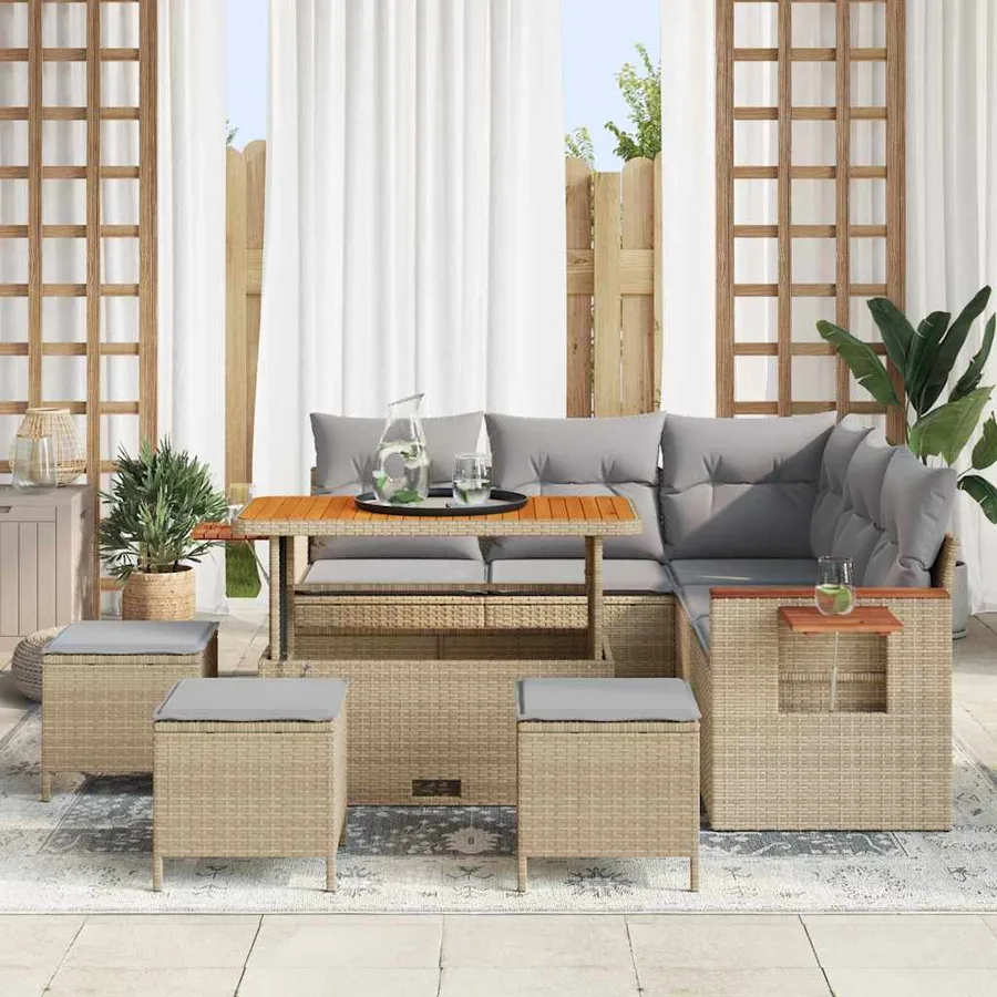 Ensemble de canapé de jardin 10 pcs Beige et Gris clair - 3