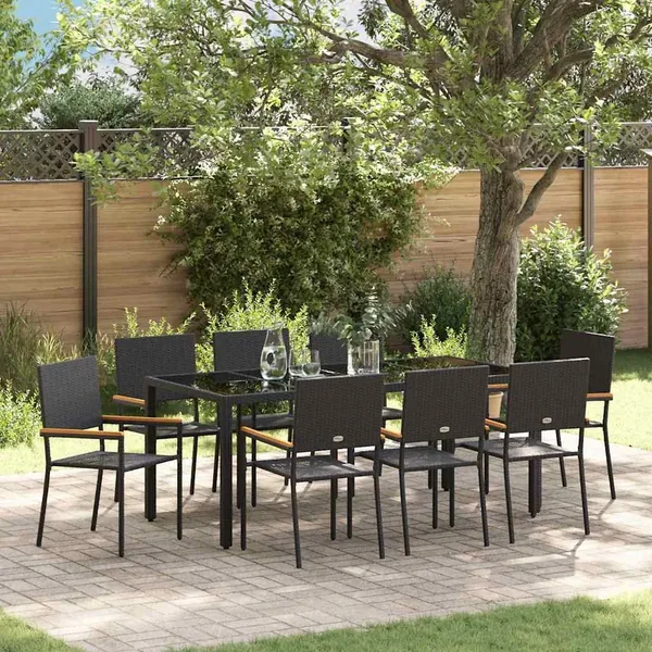 Ensemble de salle à manger pour jardin 9 pcs Noir polyrotin