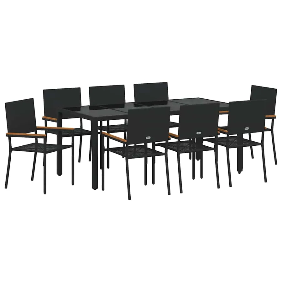 Ensemble de salle à manger pour jardin 9 pcs Noir polyrotin - 2