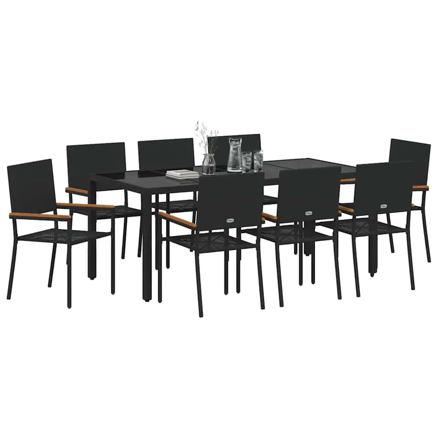 Ensemble de salle à manger pour jardin 9 pcs Noir polyrotin - 3