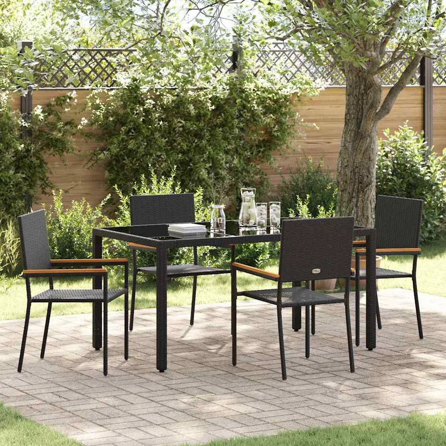 Ensemble de salle à manger pour jardin 5 pcs Noir polyrotin