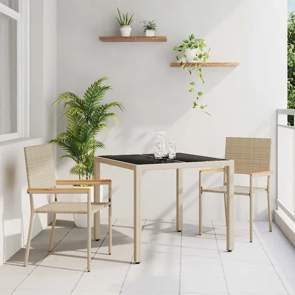 Ensemble de salle à manger pour jardin 3 pcs Beige polyrotin