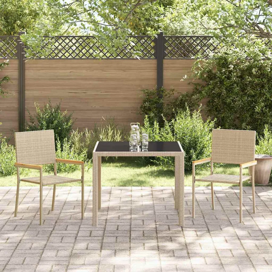 Ensemble de salle à manger pour jardin 3 pcs Beige polyrotin - 4