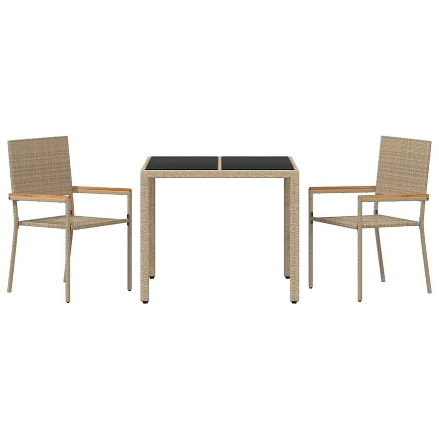 Ensemble de salle à manger pour jardin 3 pcs Beige polyrotin - 7