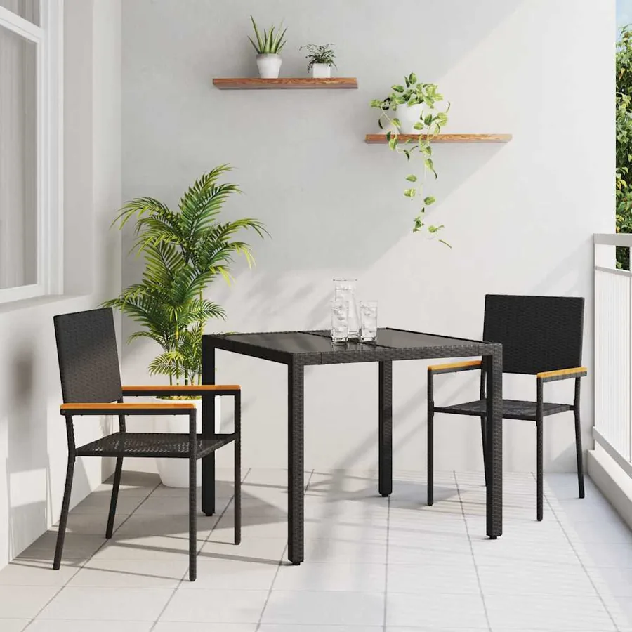 Ensemble de salle à manger pour jardin 3 pcs Noir polyrotin