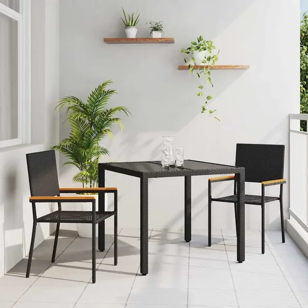 Ensemble de salle à manger pour jardin 3 pcs Noir polyrotin