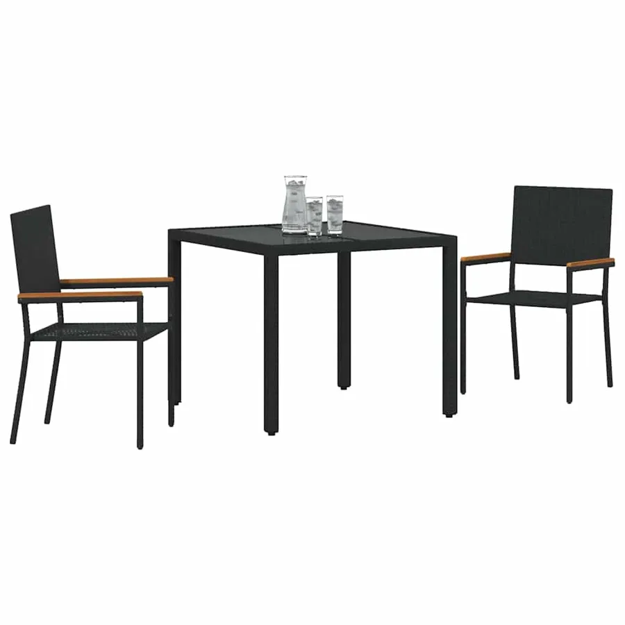 Ensemble de salle à manger pour jardin 3 pcs Noir polyrotin - 3