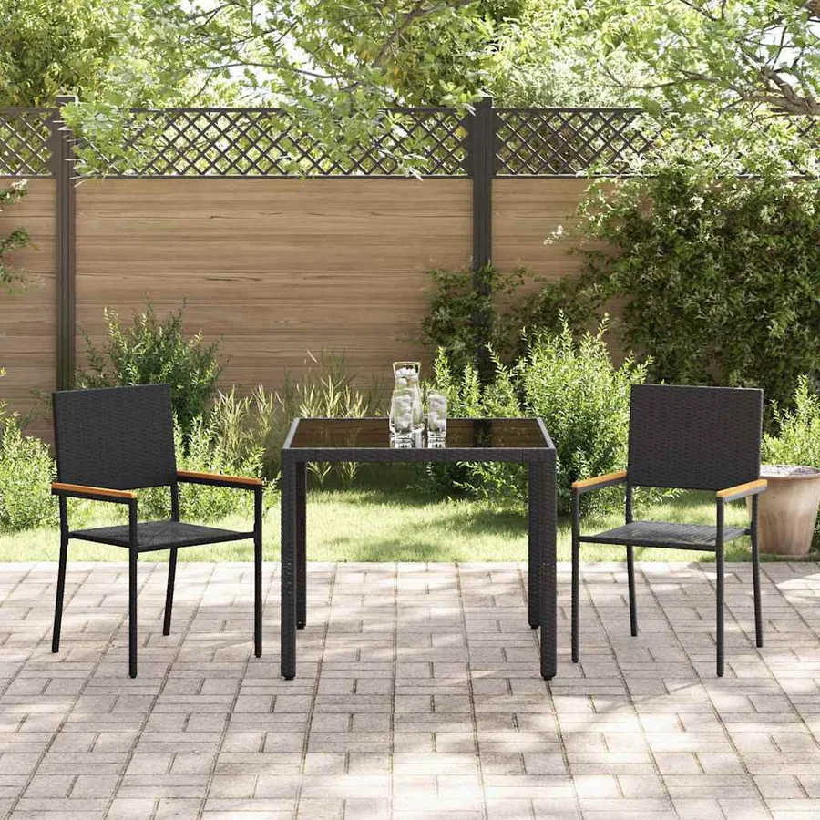 Ensemble de salle à manger pour jardin 3 pcs Noir polyrotin - 4