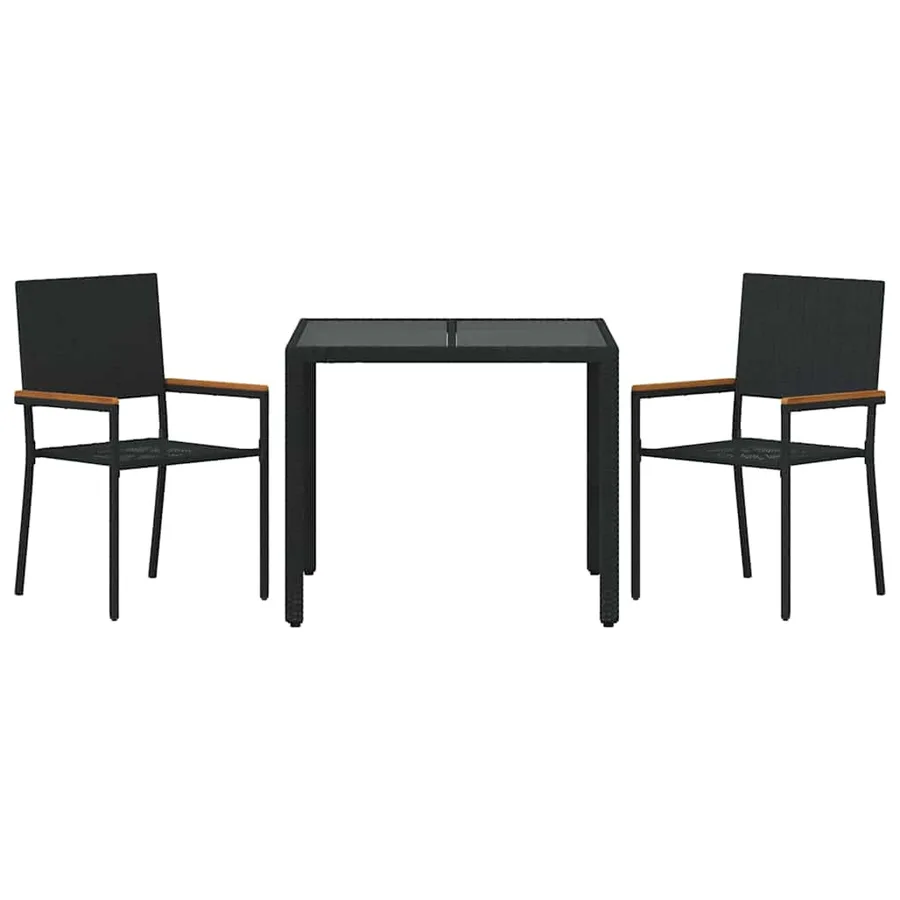 Ensemble de salle à manger pour jardin 3 pcs Noir polyrotin - 7