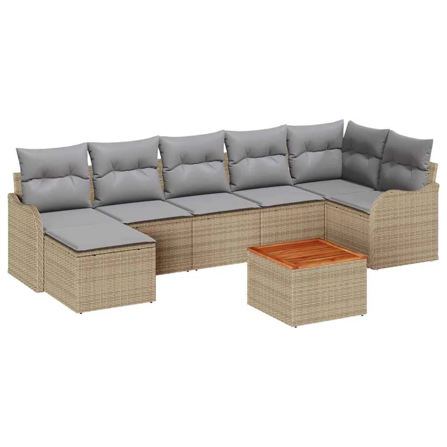 Ensemble de canapé de jardin 8 pcs Beige et Gris clair - 2