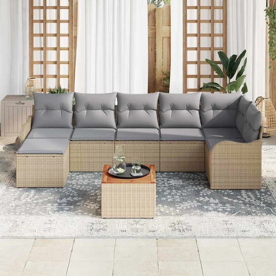 Ensemble de canapé de jardin 8 pcs Beige et Gris clair - 3