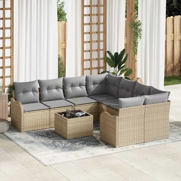 Ensemble de canapé de jardin avec coussin 9 pcs Beige et gris