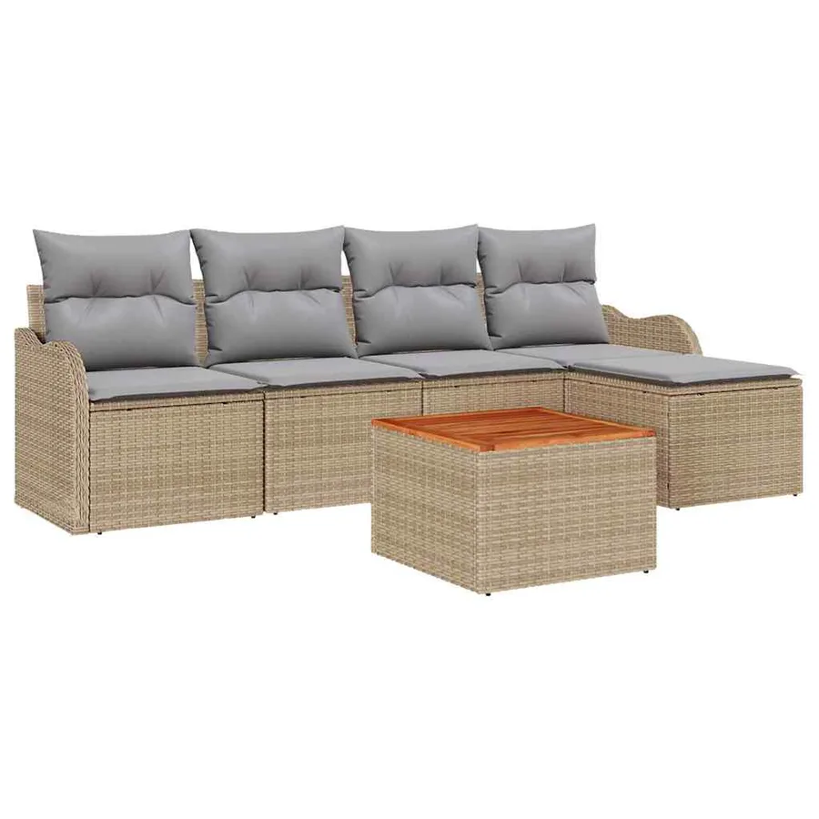 Ensemble de canapé de jardin 6 pcs Beige et Gris clair - 2