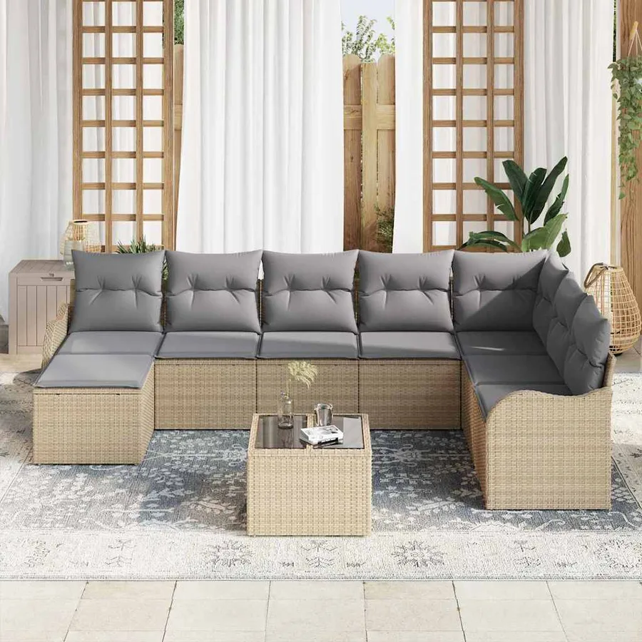 Ensemble de canapé de jardin 9 pcs beige et gris clair - 3