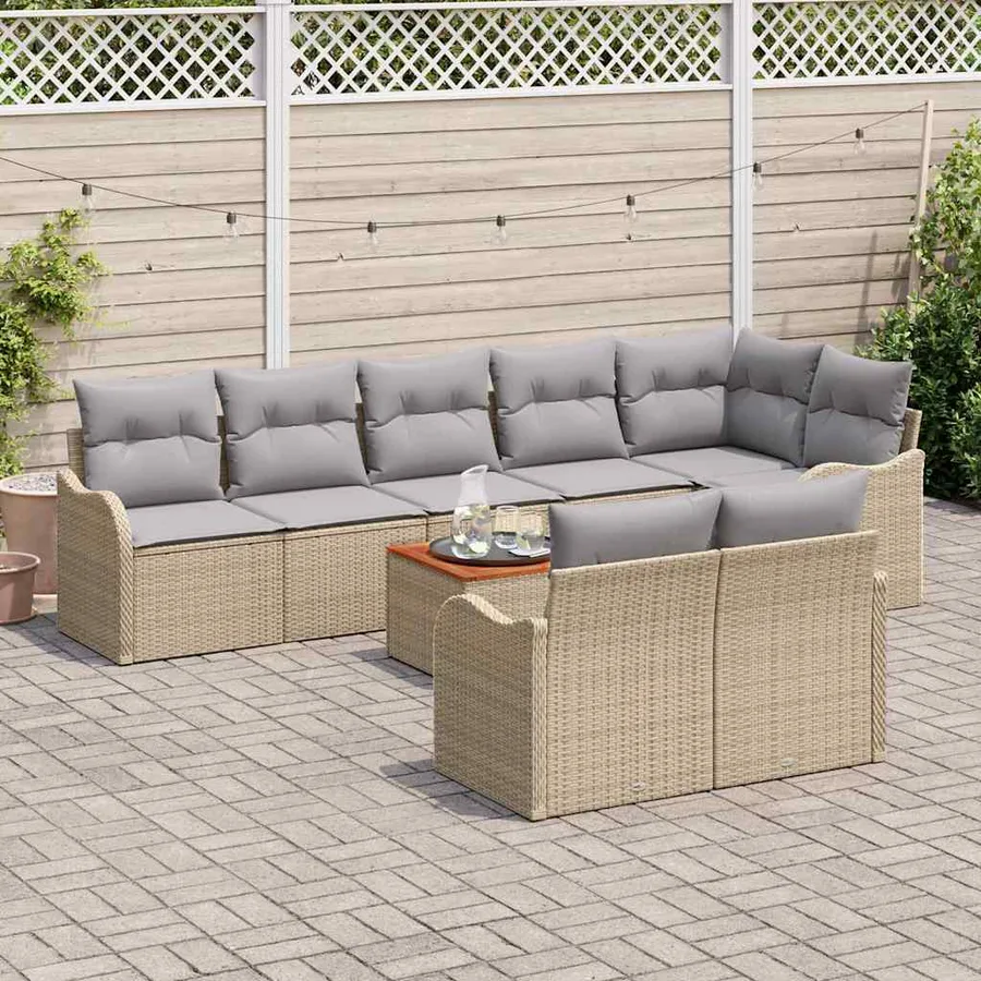 Ensemble de canapé de jardin 9 pcs Beige et Gris clair - 3