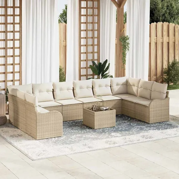Ensemble de canapé de jardin 11 pcs Beige et blanc polyrotin