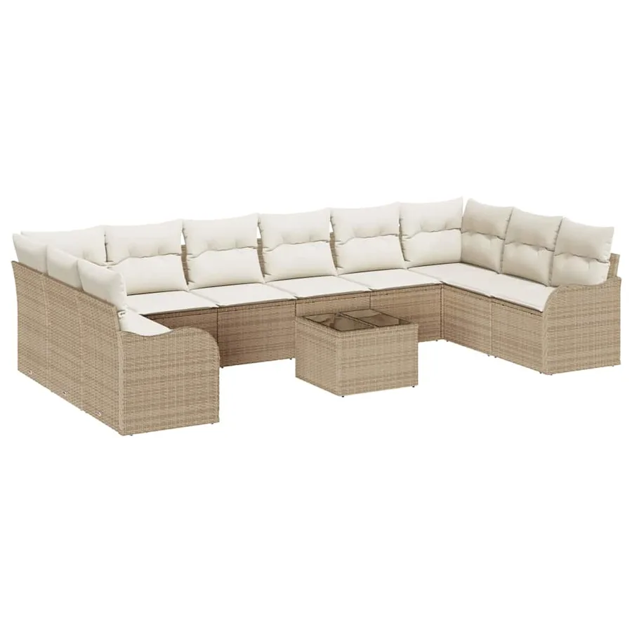 Ensemble de canapé de jardin 11 pcs Beige et blanc polyrotin - 2