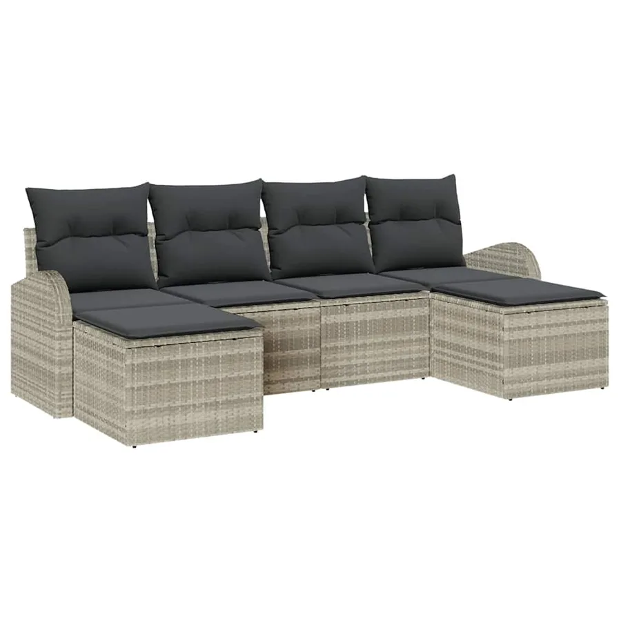 Ensemble de canapé de jardin 6 pcs Gris clair Poly Rattan - 2