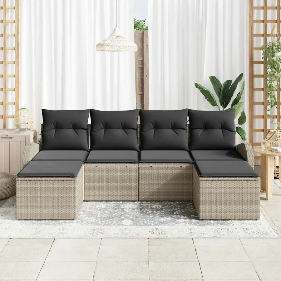 Ensemble de canapé de jardin 6 pcs Gris clair Poly Rattan - 3